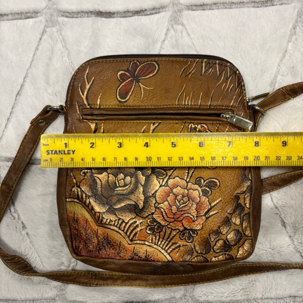 Biacci Handpainted Festival Leather Floral Butterfly Brown crossbody Handbag - Picture 6 of 8